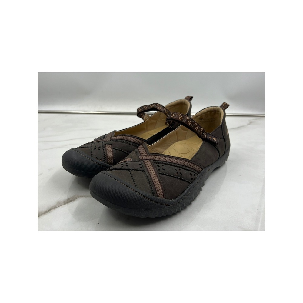 J-41 Women Brown Mary Jane Flats Vegan Floral Strappy Comfort Shoes Size 11M